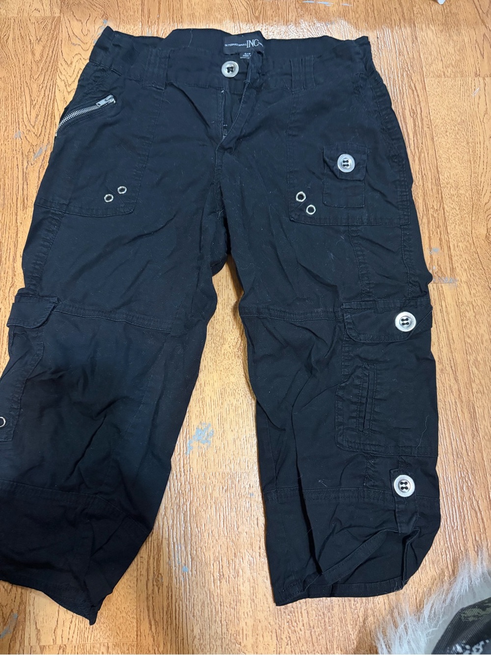 INC International Concepts Black Men's Cargo Capris with Button Accents